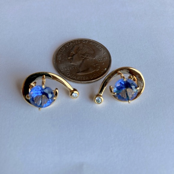 Ross Simons gold over sterling silver blue stone earrings - Picture 3 of 7